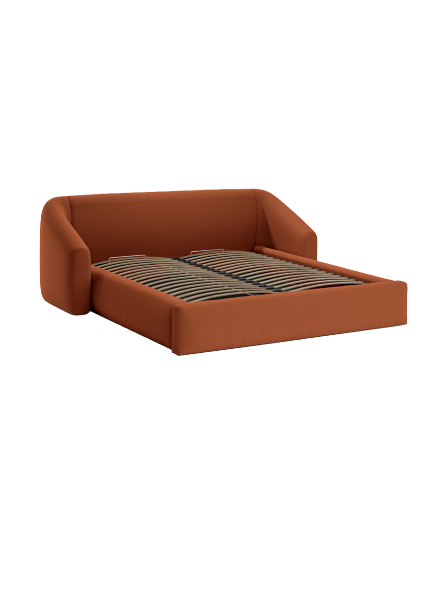 
Designer Upholstered Bed "Campi" with Storage Compartment, Structured Fabric Brick - 140 x 200 cm