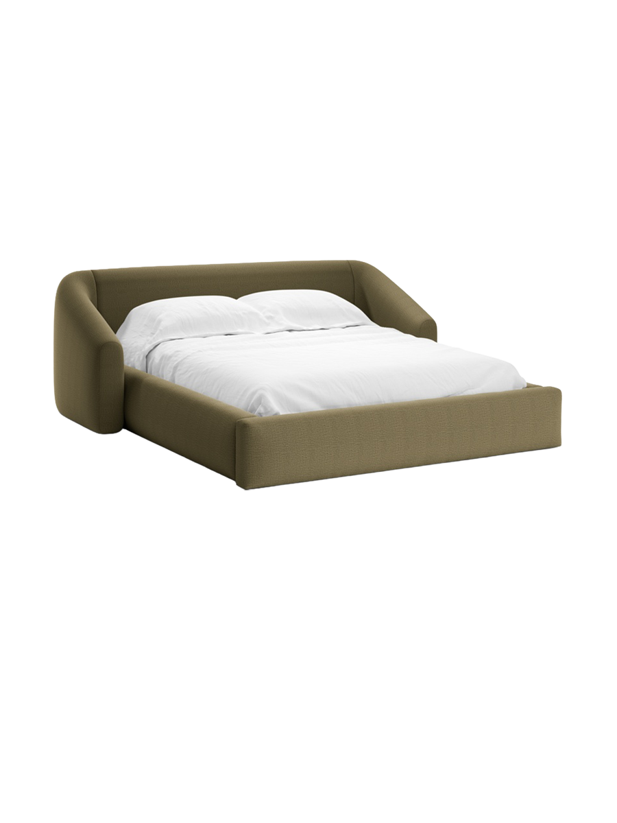 
Designer upholstered bed "Campi" with storage compartment, textured fabric Green - 140 x 200 cm