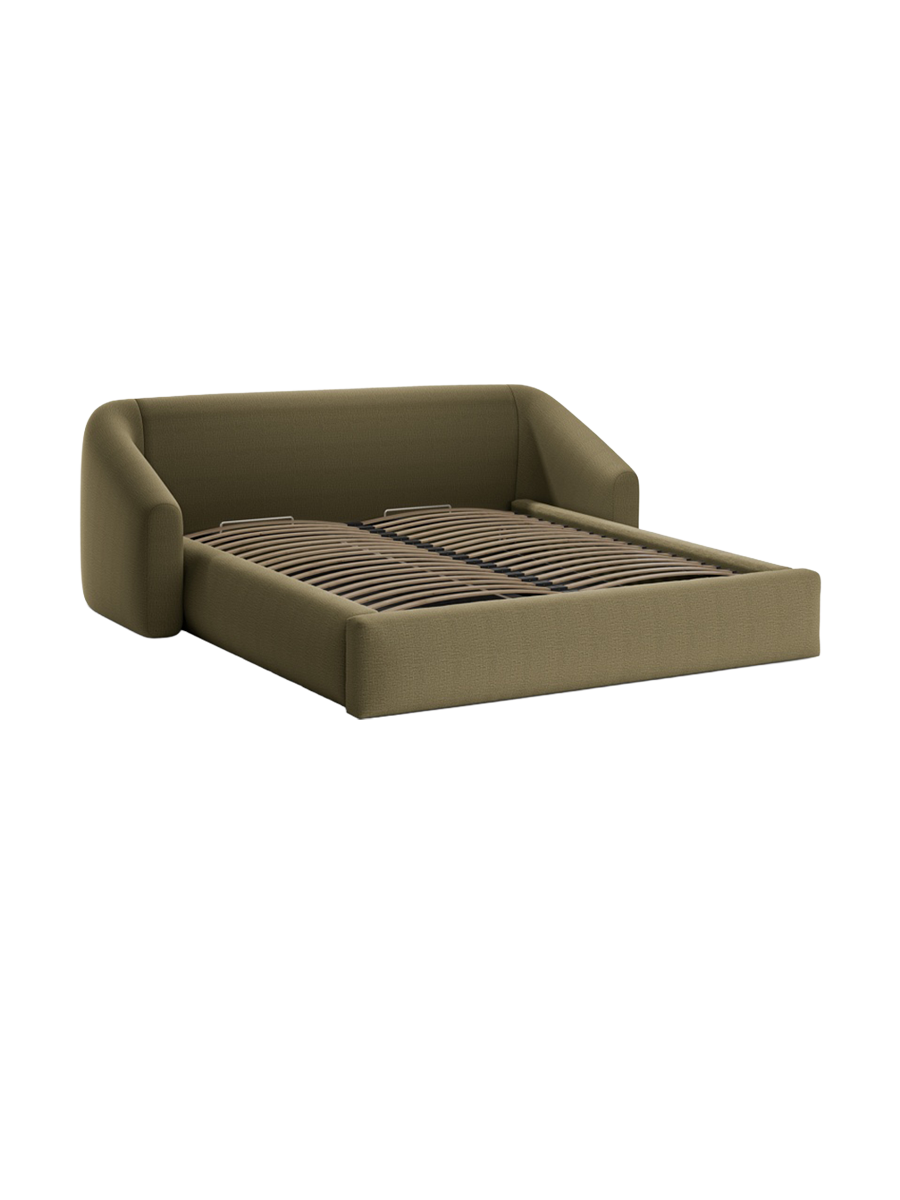 
Designer upholstered bed "Campi" with storage compartment, textured fabric Green - 140 x 200 cm