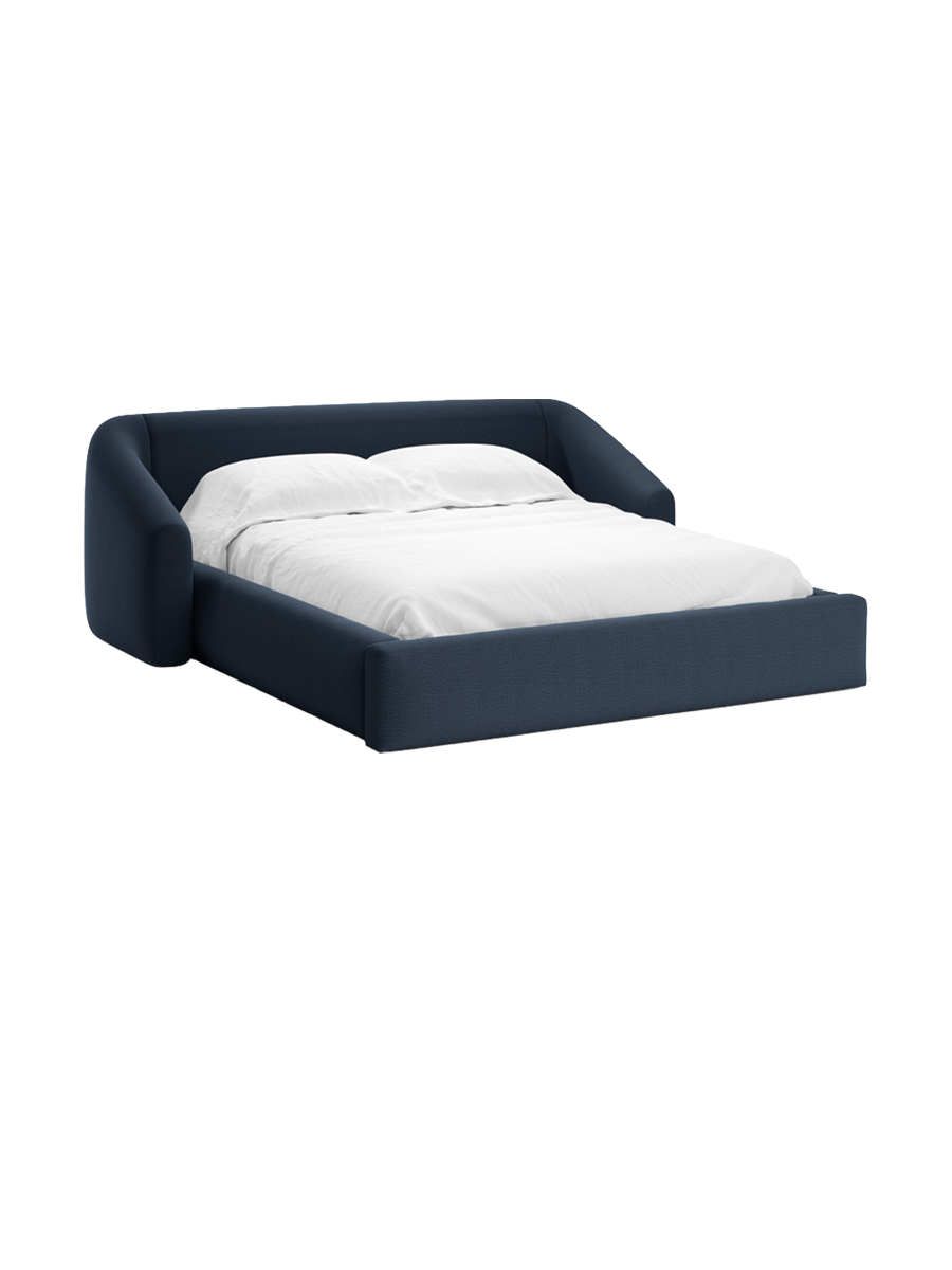 
Design Upholstered Bed "Campi" with Storage Compartment, Royal Blue Structured Fabric - 140 x 200 cm