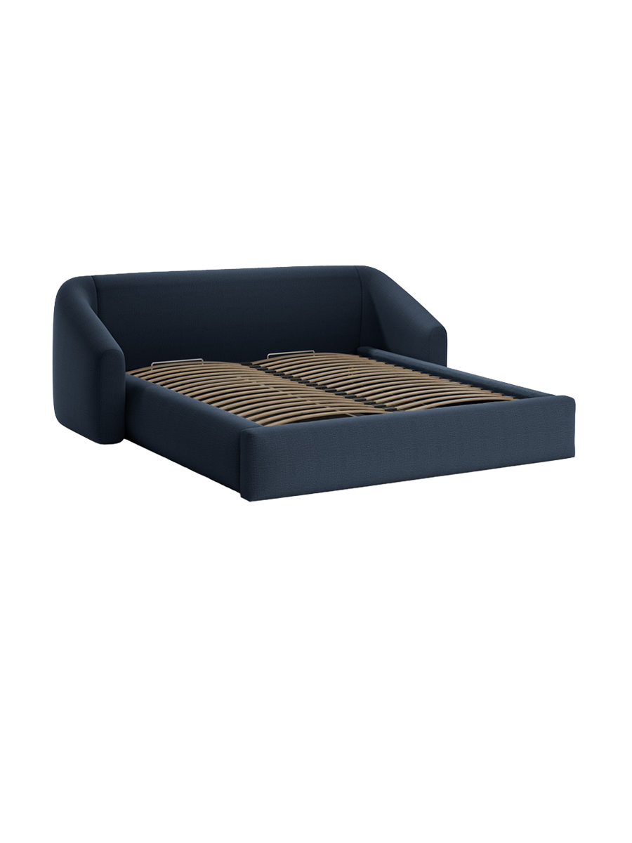
Design Upholstered Bed "Campi" with Storage Compartment, Royal Blue Structured Fabric - 140 x 200 cm
