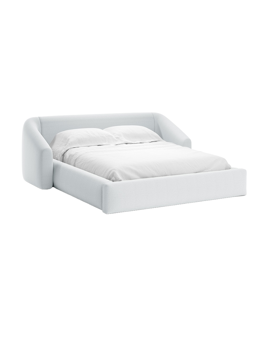 
"Campi" Designer Upholstered Bed with Storage Compartment, Light Grey Structured Fabric - 140 x 200 cm