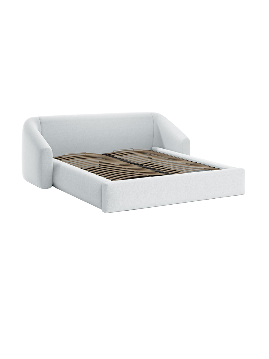 
"Campi" Designer Upholstered Bed with Storage Compartment, Light Grey Structured Fabric - 140 x 200 cm