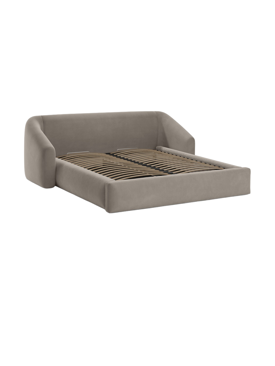 
Designer Upholstered Bed "Campi" with Storage Compartment, Velvet Cappuccino - 140 x 200 cm