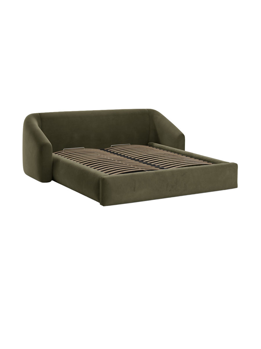 
Designer Upholstered Bed "Campi" with Storage Compartment, Velvet Green - 140 x 200 cm