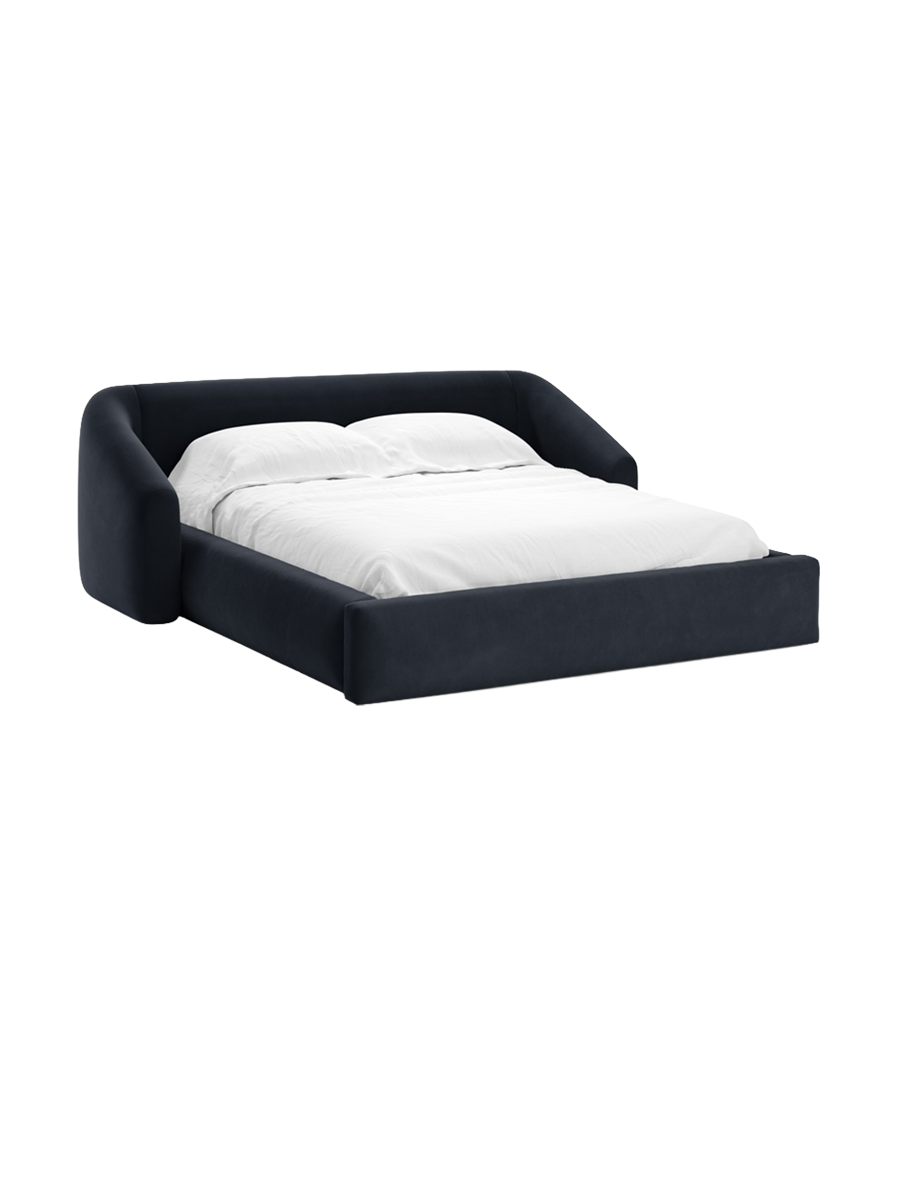 
Designer Upholstered Bed "Campi" with Storage Compartment, Velvet Dark Blue - 140 x 200 cm