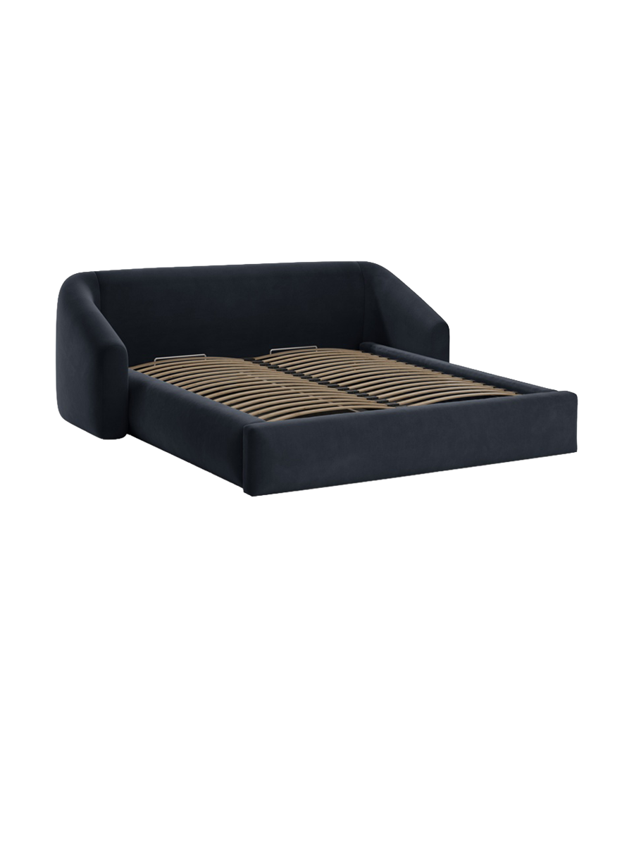 
Designer Upholstered Bed "Campi" with Storage Compartment, Velvet Dark Blue - 140 x 200 cm