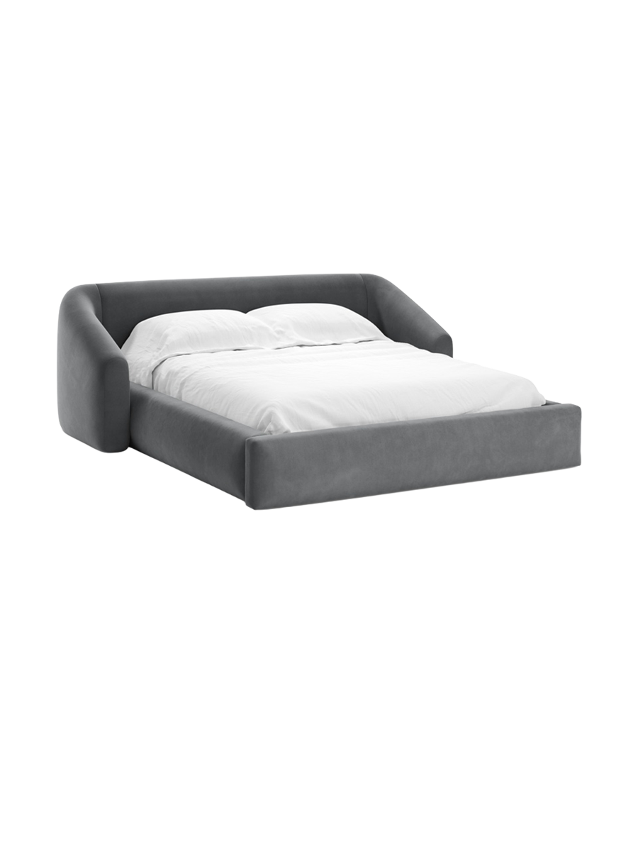 
Designer Upholstered Bed "Campi" with Storage Compartment, Velvet Grey - 140 x 200 cm