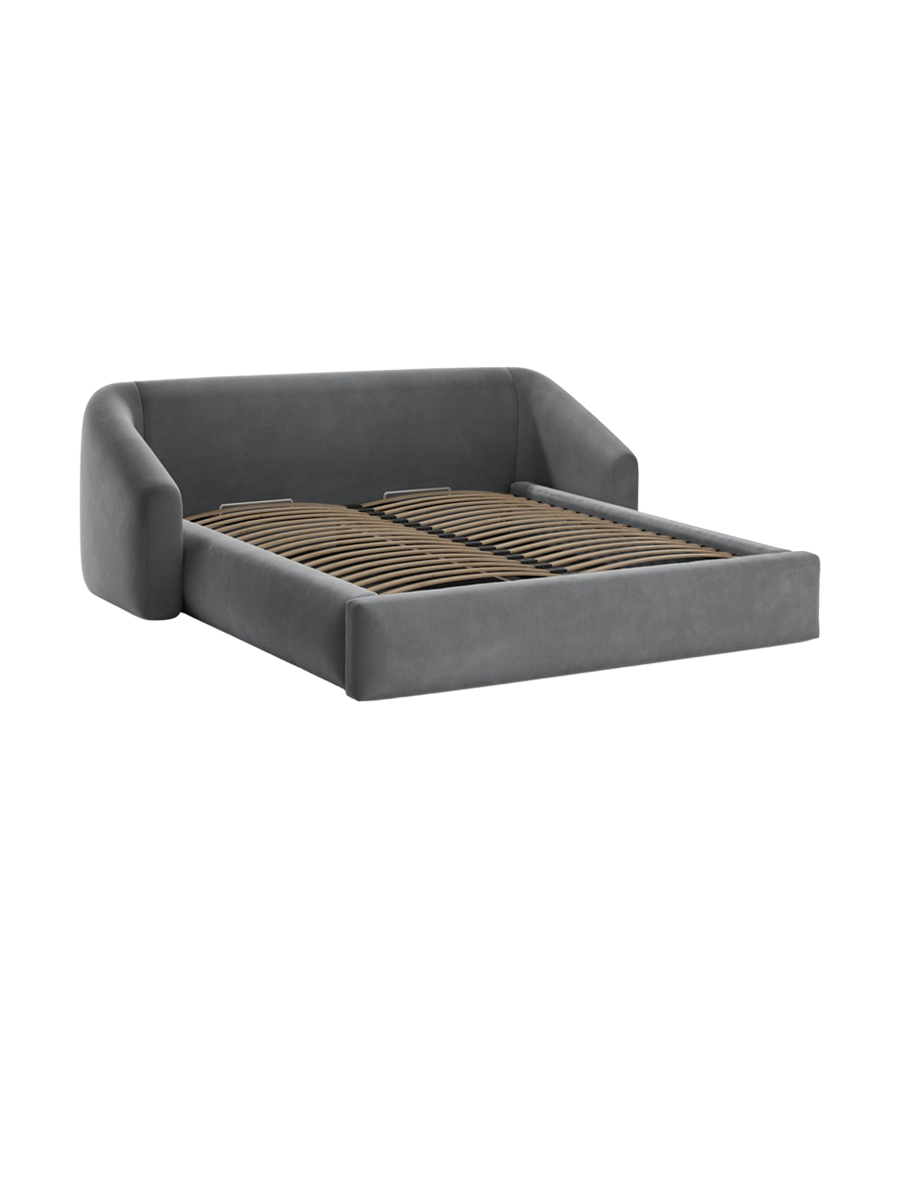 
Designer Upholstered Bed "Campi" with Storage Compartment, Velvet Grey - 140 x 200 cm
