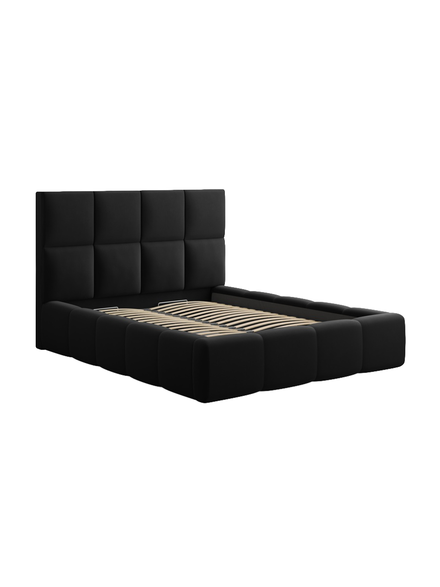 
Design Polsterbett „Livigno“ mit Ablagefach, Samt Schwarz - 140 x 200 cm