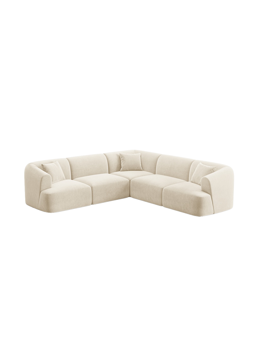 
6-Seater Designer Corner Sofa "Campi" - Light Beige Velvet