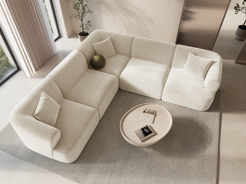 
6-Seater Designer Corner Sofa "Campi" - Light Beige Velvet
