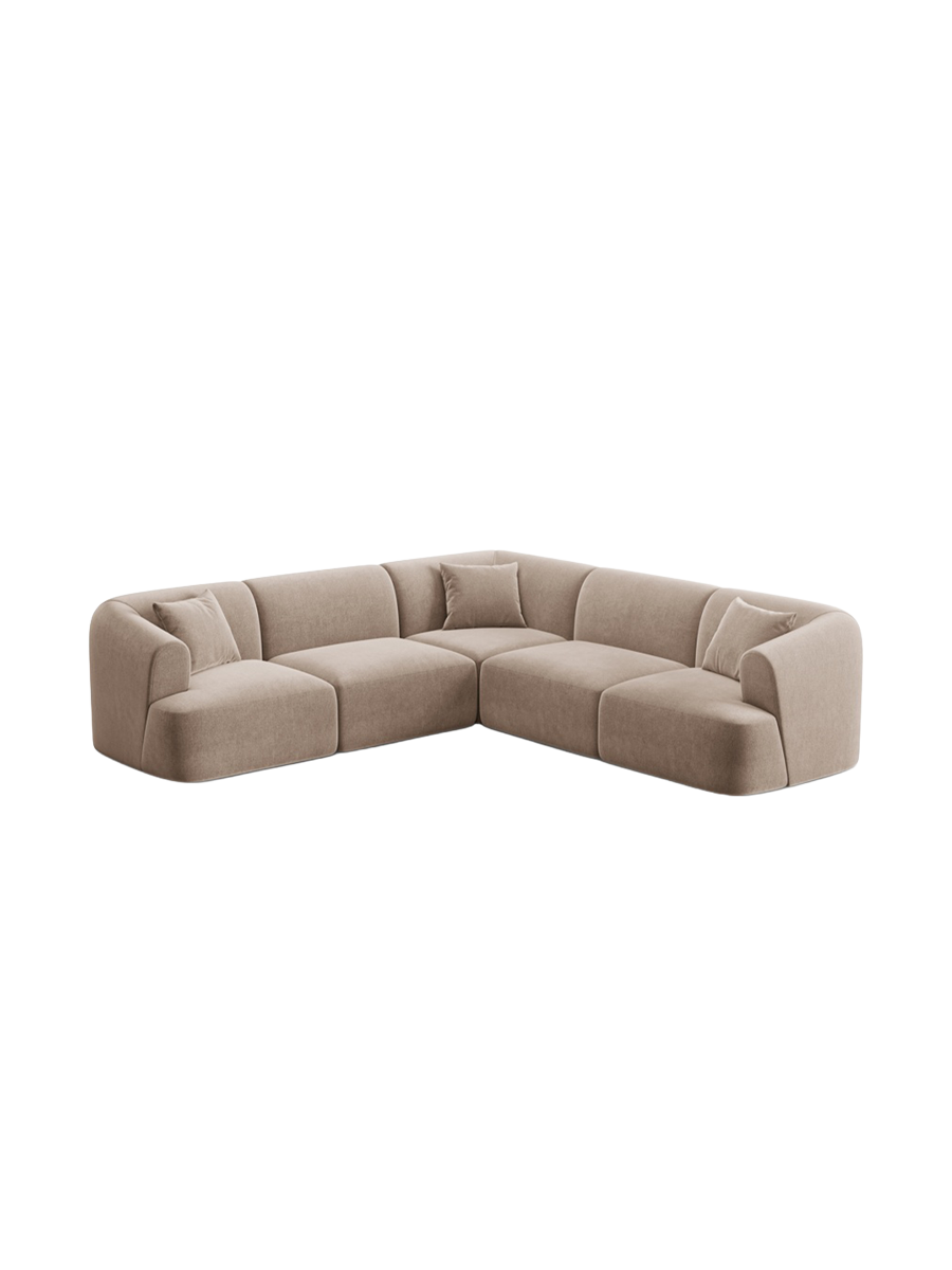 
6-Seater Designer Corner Sofa "Campi" - Velvet Beige Dark