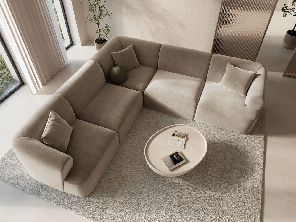 
6-Seater Designer Corner Sofa "Campi" - Velvet Beige Dark