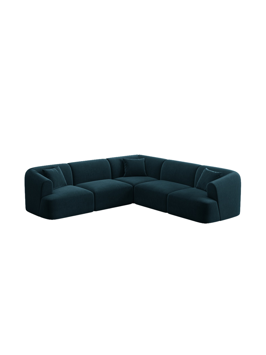 
6-Seater Designer Corner Sofa "Campi" - Dark petrol velvet