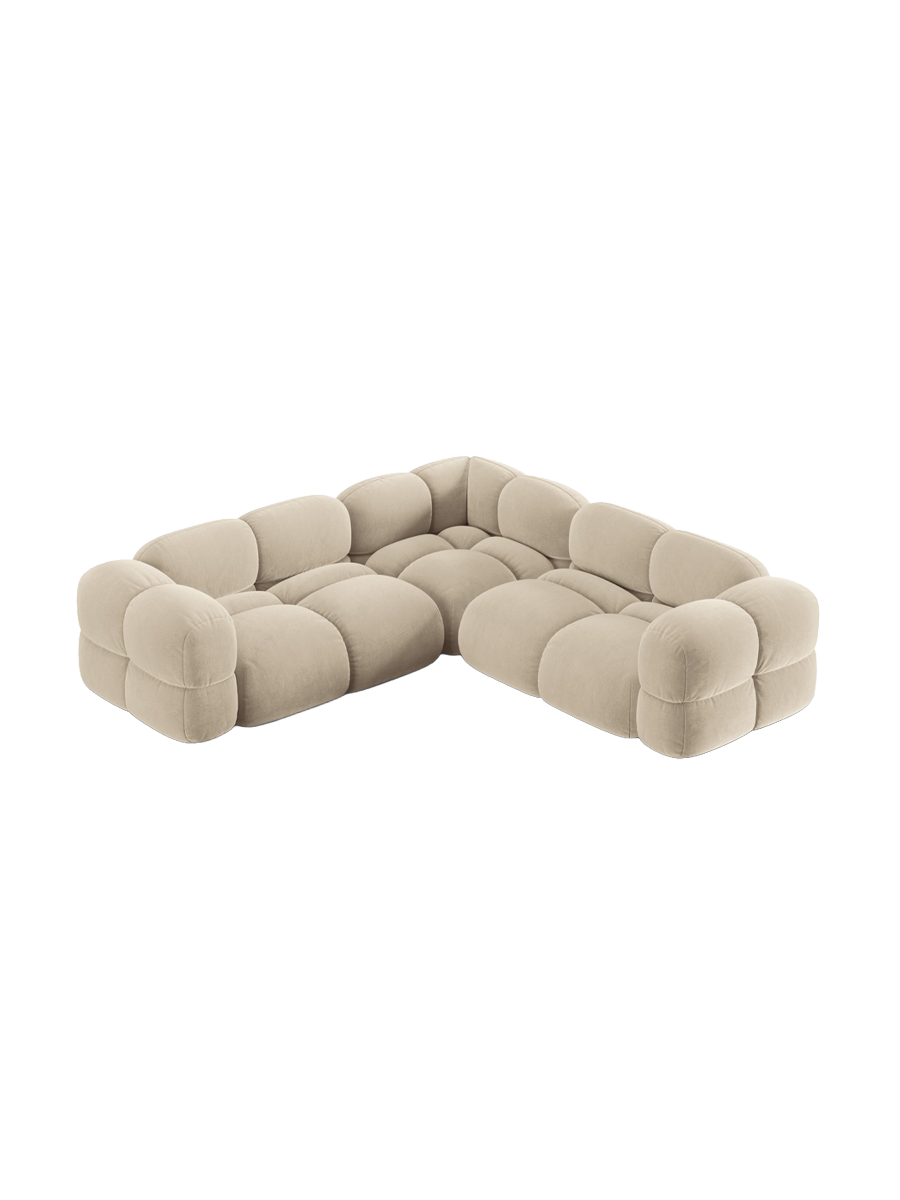 
4-Seater Designer Corner Sofa "Loretto" - Light Beige Velvet