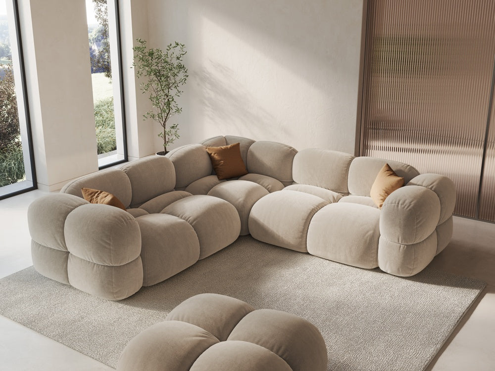 
4-Seater Designer Corner Sofa "Loretto" - Light Beige Velvet
