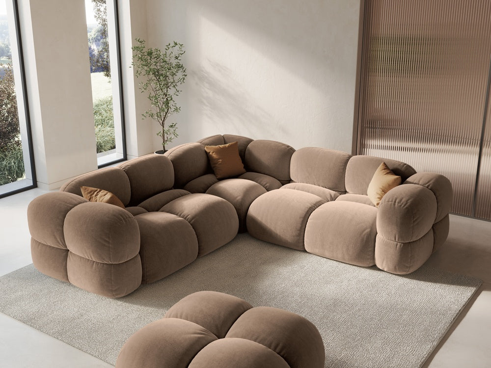 
4-Seater Designer Corner Sofa "Loretto" - Velvet Dark Beige