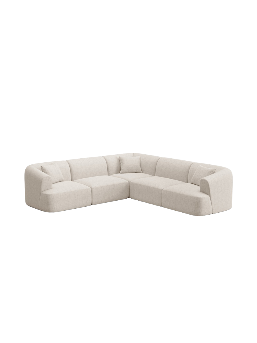 
6-Seater Designer Corner Sofa "Campi" - Structured Fabric Light Beige