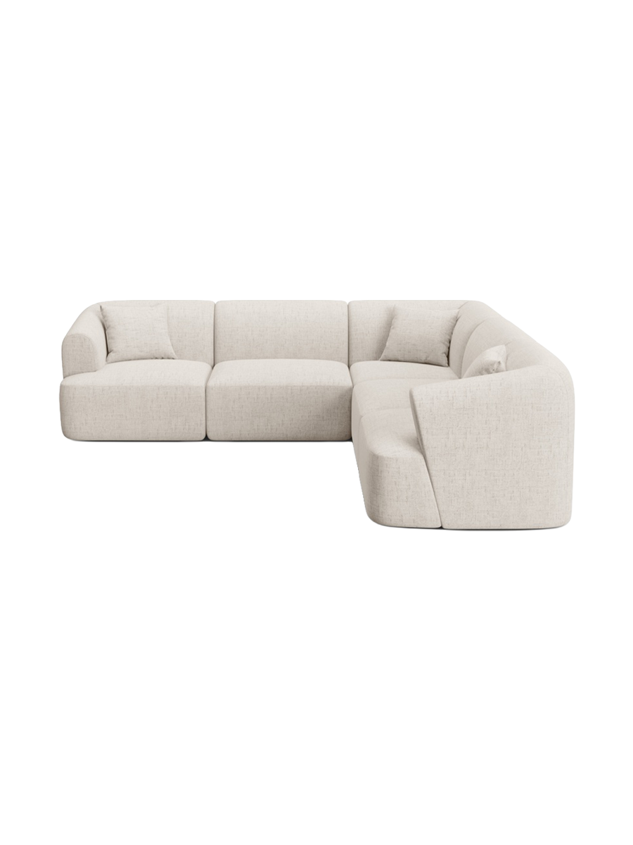 
6-Seater Designer Corner Sofa "Campi" - Structured Fabric Light Beige