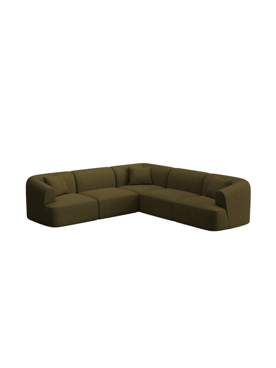 
6-Seater Designer Corner Sofa "Campi" - Textured Fabric Green