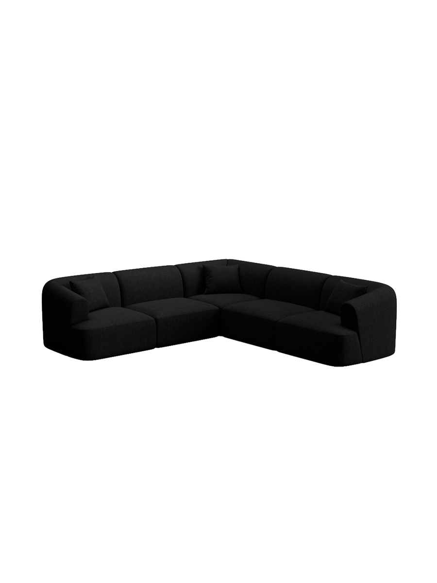
6-Seater Designer Corner Sofa "Campi" - Textured Fabric Black
