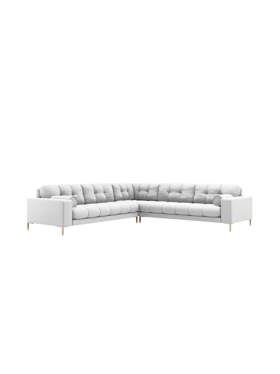 
6-Sitzer Design Ecksofa „Bali“ - Strukturstoff Hellgrau / Gold