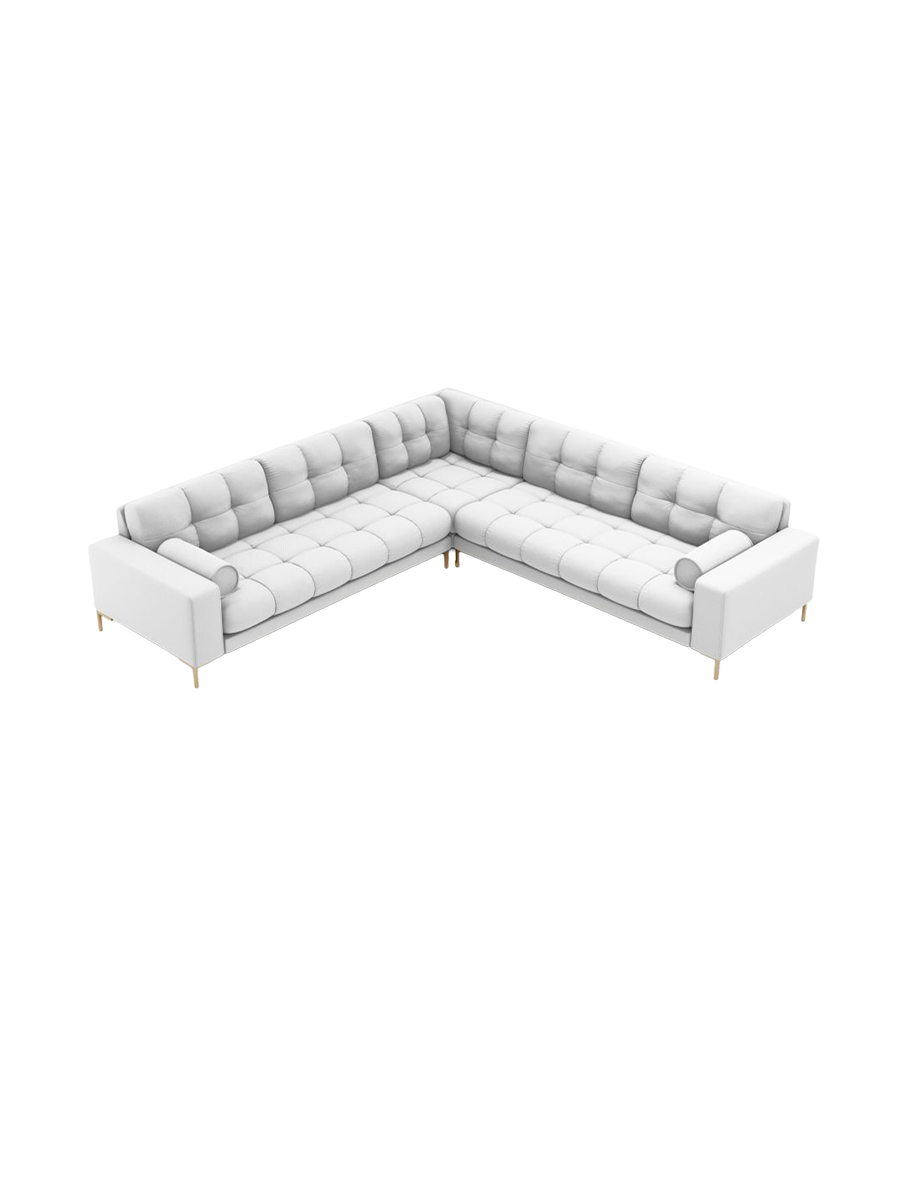 
6-Sitzer Design Ecksofa „Bali“ - Strukturstoff Hellgrau / Gold
