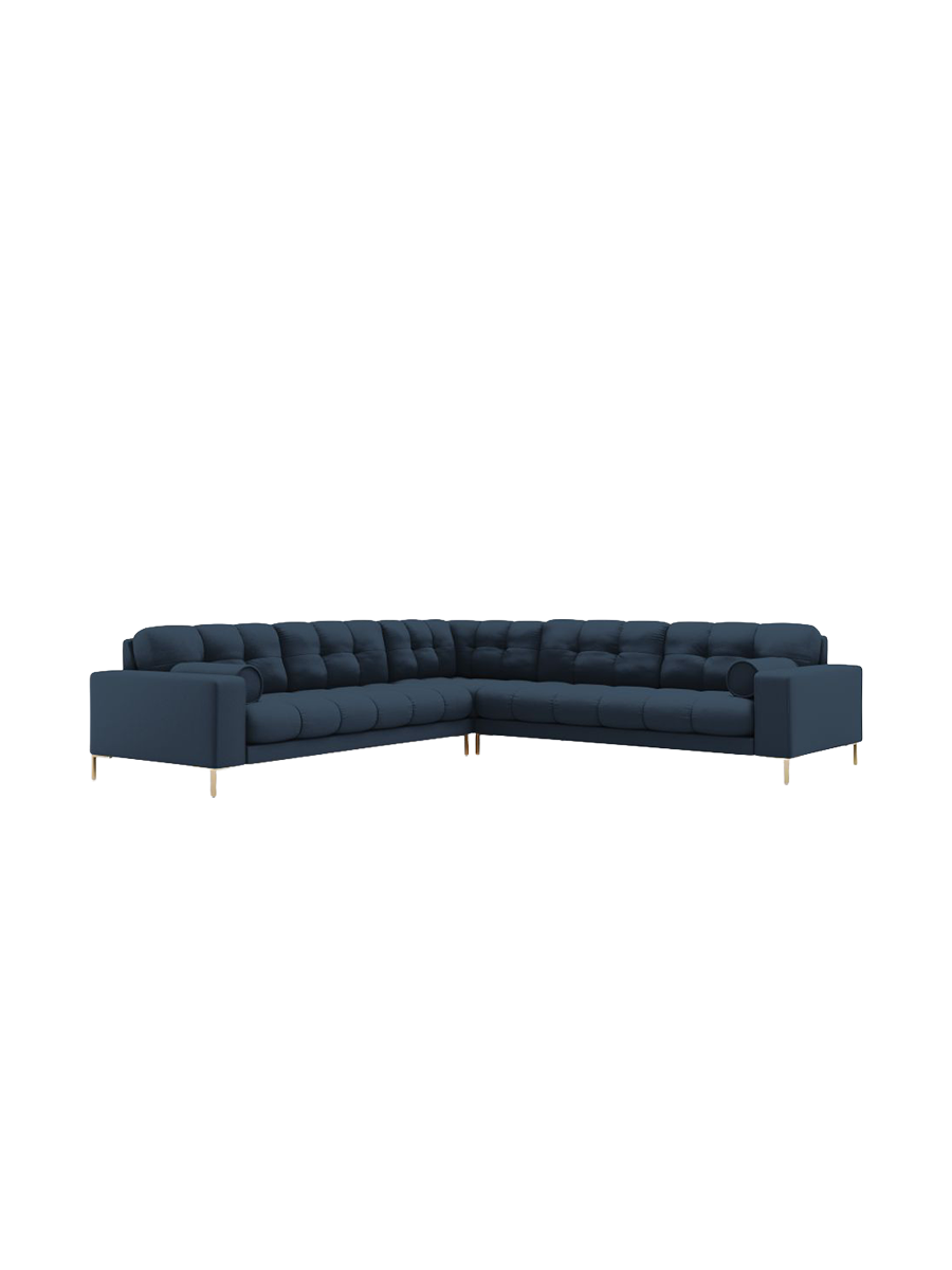 
6-Sitzer Design Ecksofa „Bali“ - Strukturstoff Blau / Gold