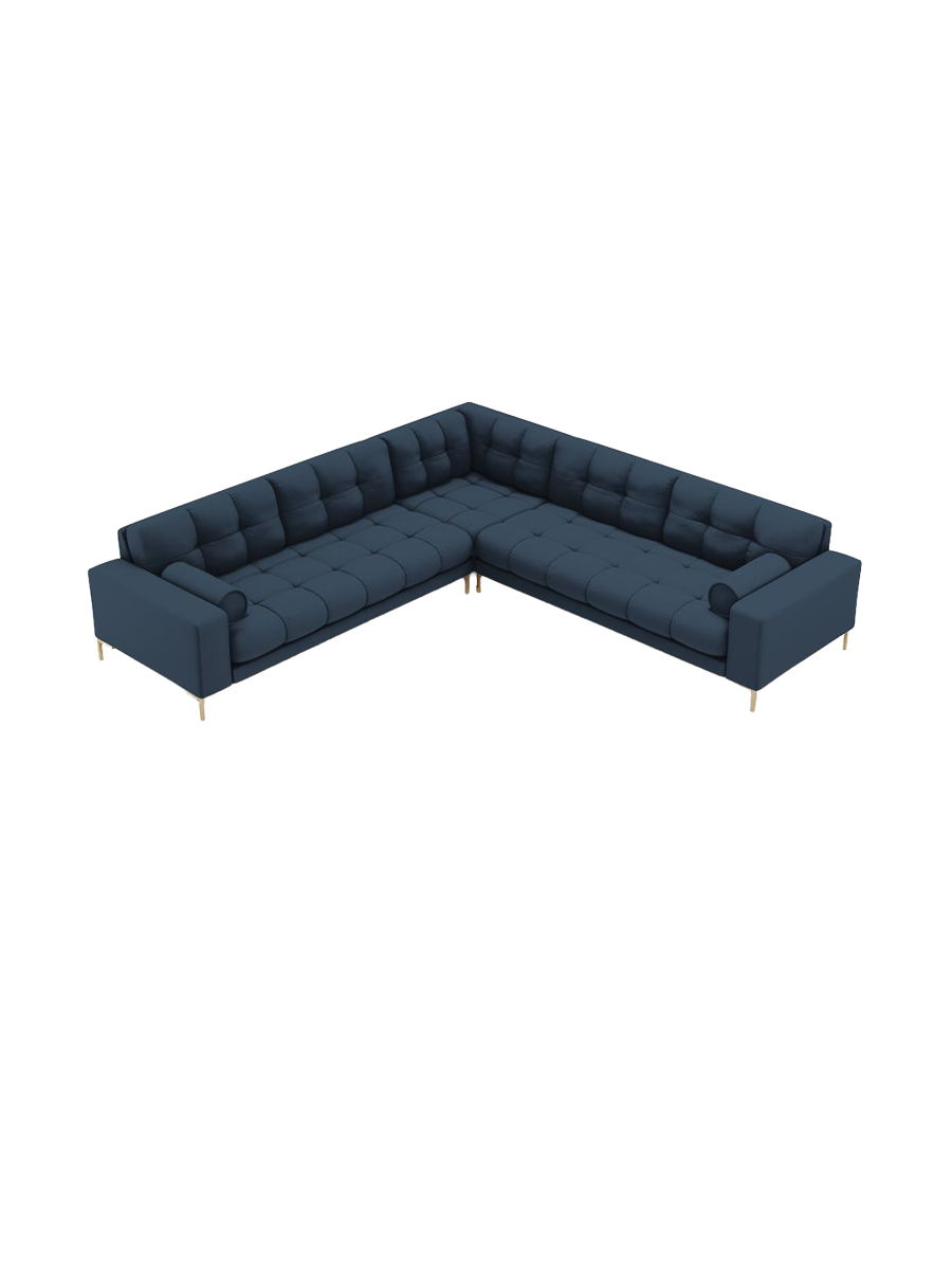 
6-Sitzer Design Ecksofa „Bali“ - Strukturstoff Blau / Gold
