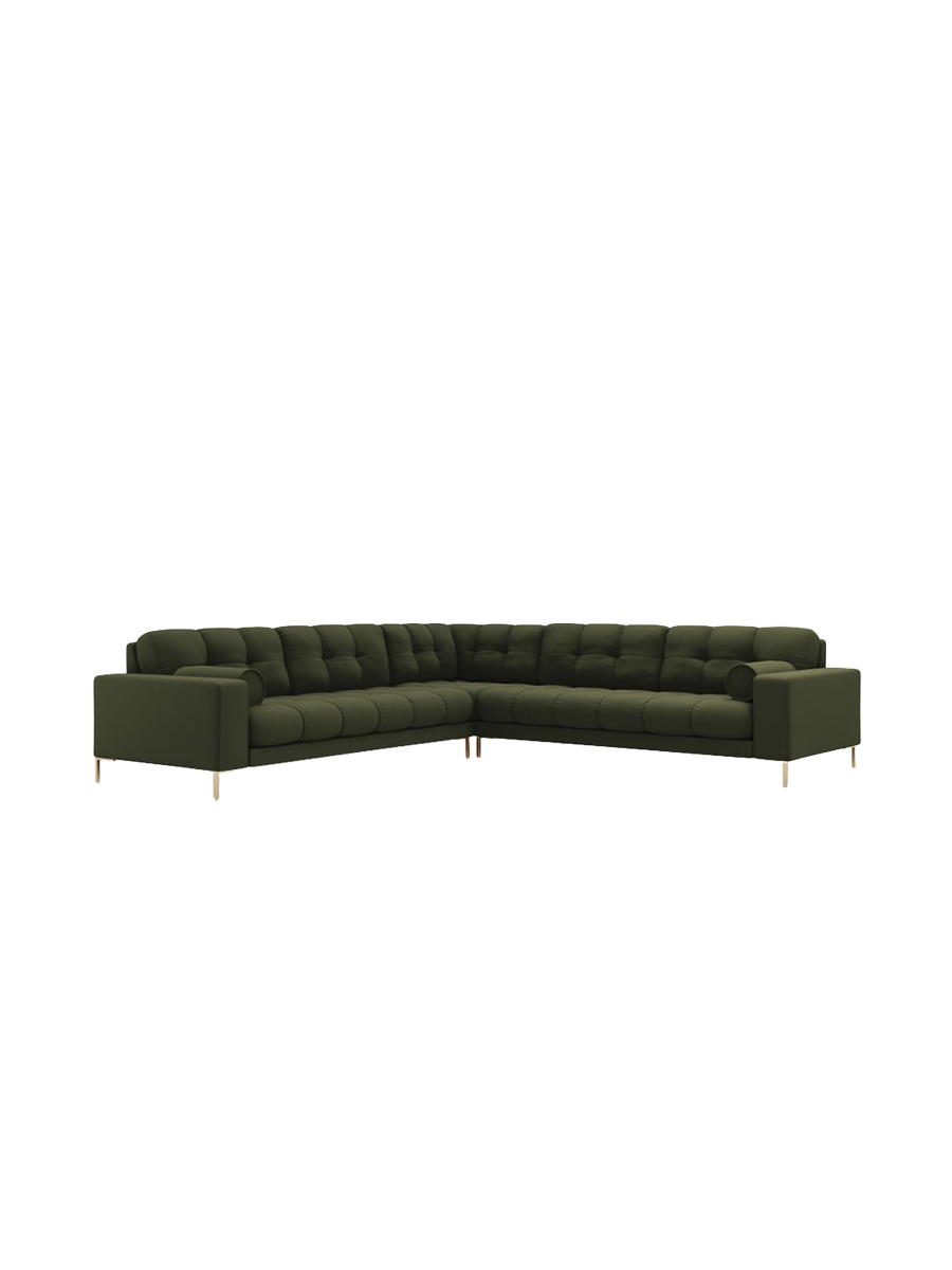 
6-Sitzer Design Ecksofa „Bali“ - Strukturstoff Grün / Gold
