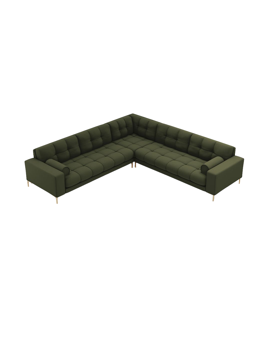 
6-Sitzer Design Ecksofa „Bali“ - Strukturstoff Grün / Gold
