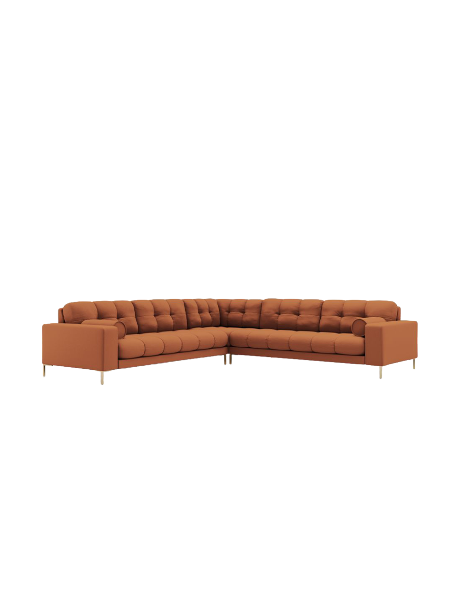 
6-Sitzer Design Ecksofa „Bali“ - Strukturstoff Brick / Gold