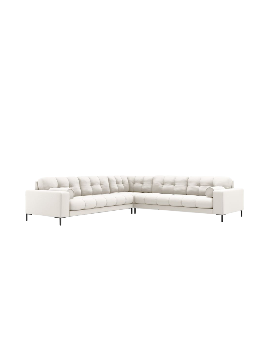 
6-Sitzer Design Ecksofa „Bali“ - Strukturstoff Beige hell / Schwarz