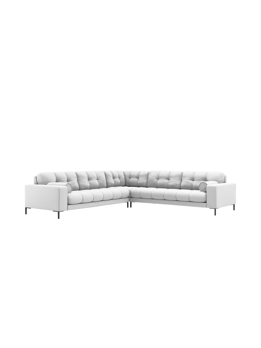 
6-Sitzer Design Ecksofa „Bali“ - Strukturstoff Hellgrau / Schwarz