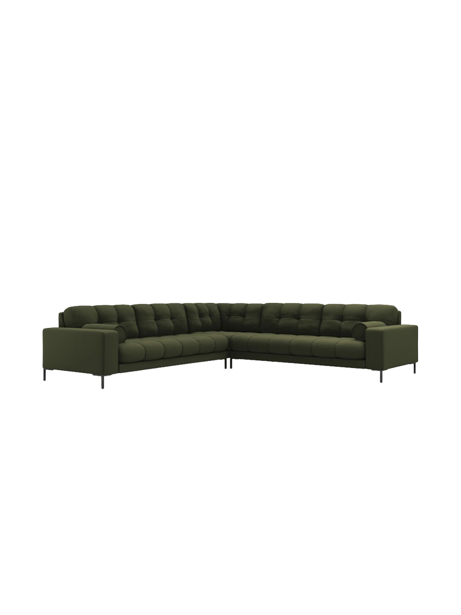 
6-Sitzer Design Ecksofa „Bali“ - Strukturstoff Grün / Schwarz