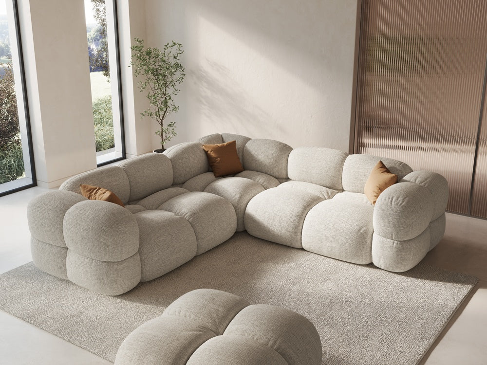 
4-Seater Designer Corner Sofa "Loretto" - Structured Fabric Beige