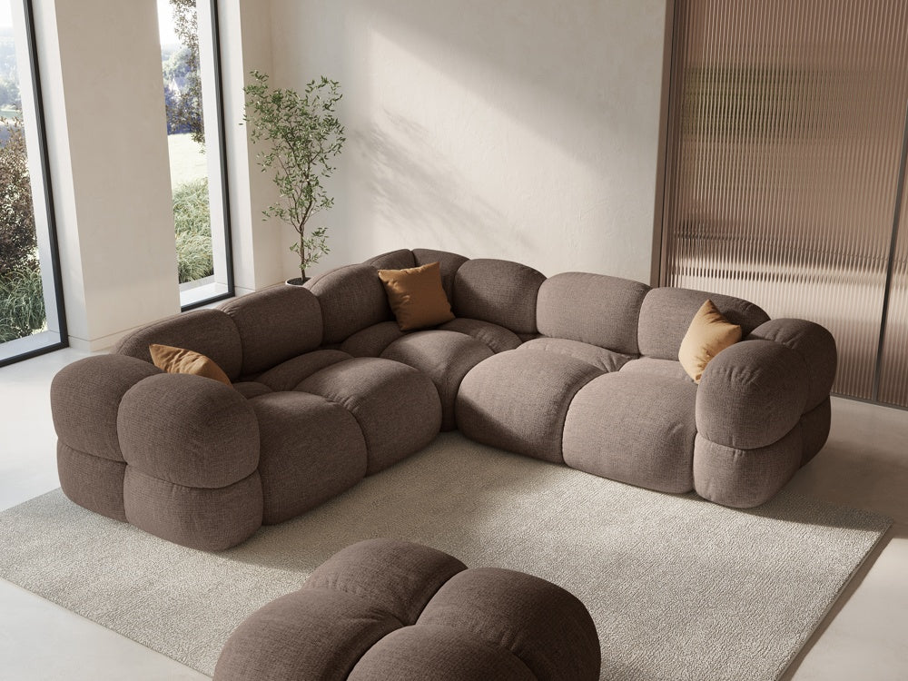 
4-Seater Designer Corner Sofa "Loretto" - Structured fabric Cappuccino