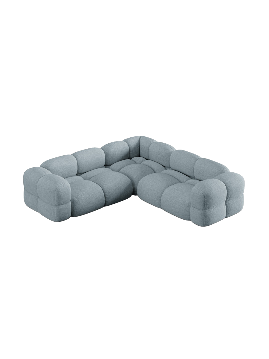 
4-Seater Designer Corner Sofa "Loretto" - Structured fabric pastel blue