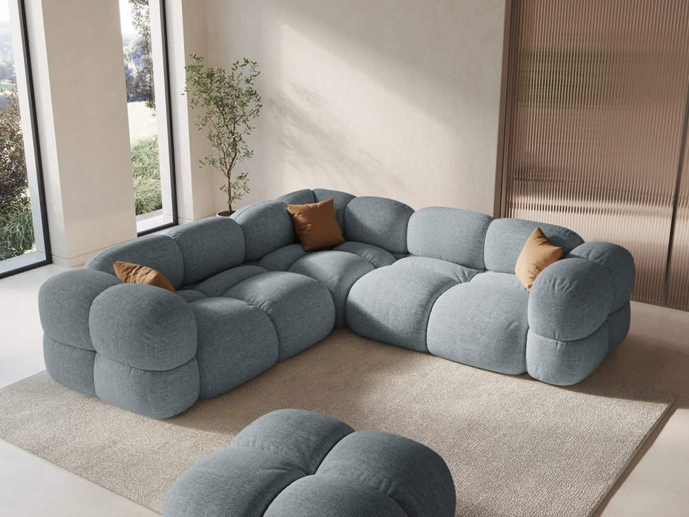 
4-Seater Designer Corner Sofa "Loretto" - Structured fabric pastel blue