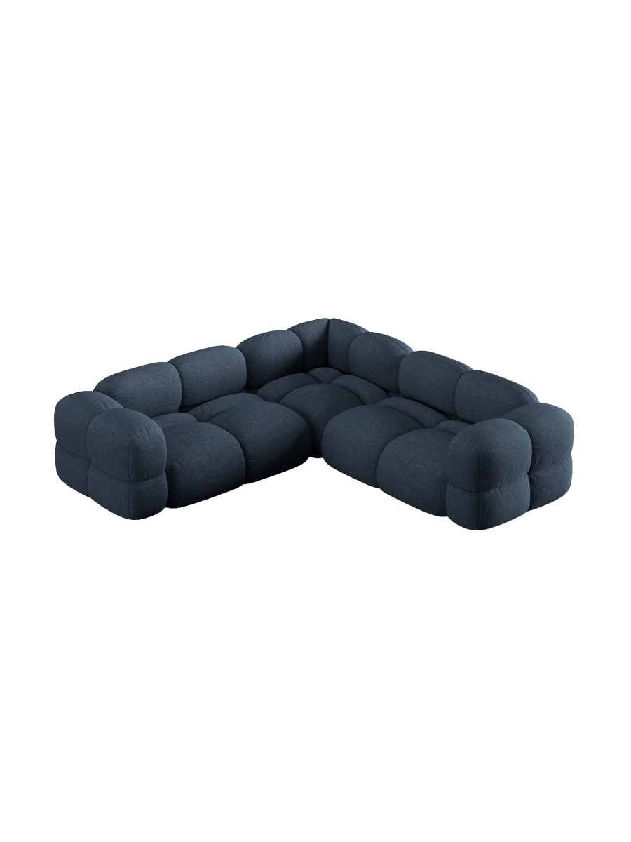 
4-Seater Designer Corner Sofa "Loretto" - Structured Fabric Dark Blue
