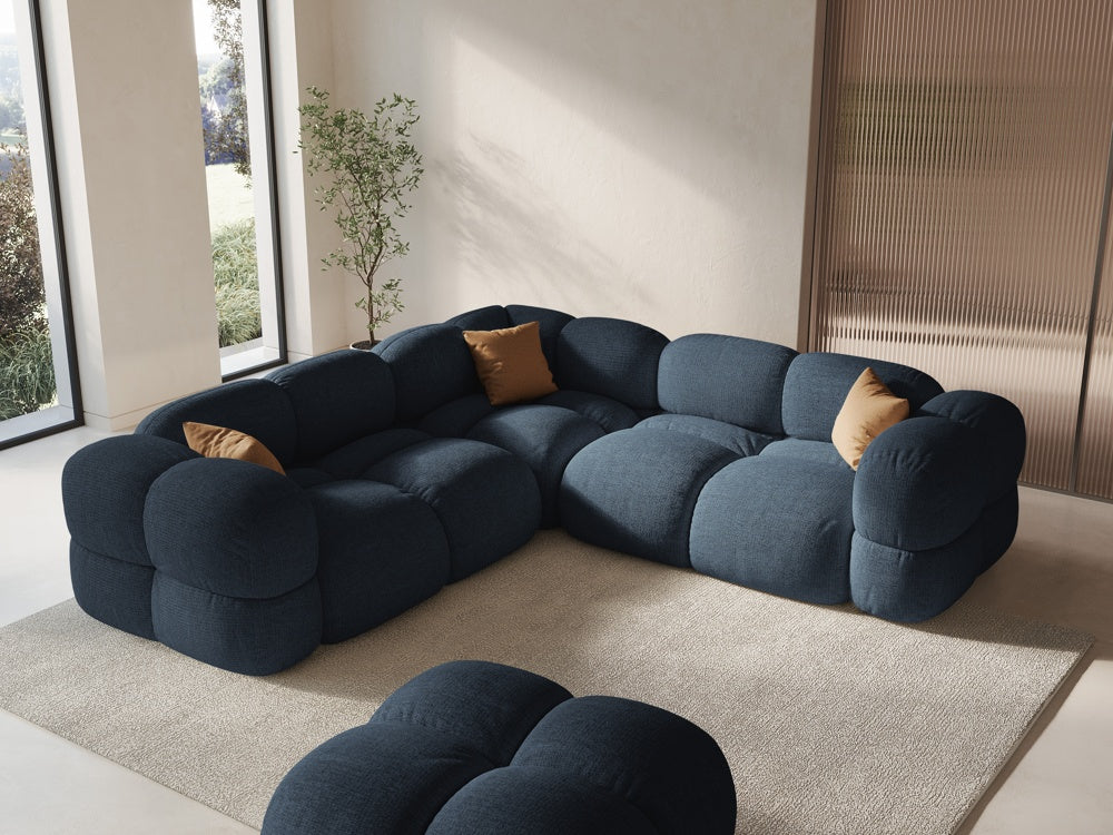 
4-Seater Designer Corner Sofa "Loretto" - Structured Fabric Dark Blue