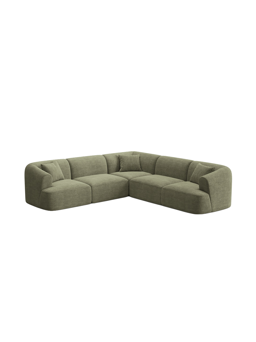 
6-Seater Designer Corner Sofa "Campi" - Cord Moss Green