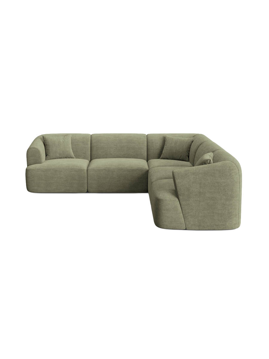 
6-Seater Designer Corner Sofa "Campi" - Cord Moss Green