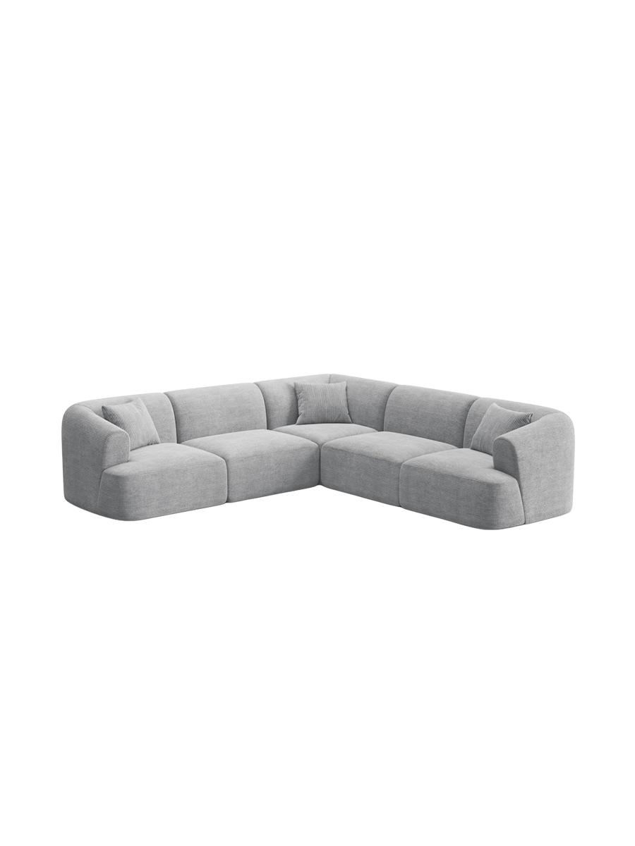 
6-Seater Designer Corner Sofa "Campi" - Corduroy Silver