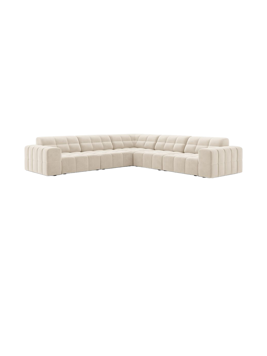 
4-Seater Designer Corner Sofa "Chicago" - Light Beige Velvet