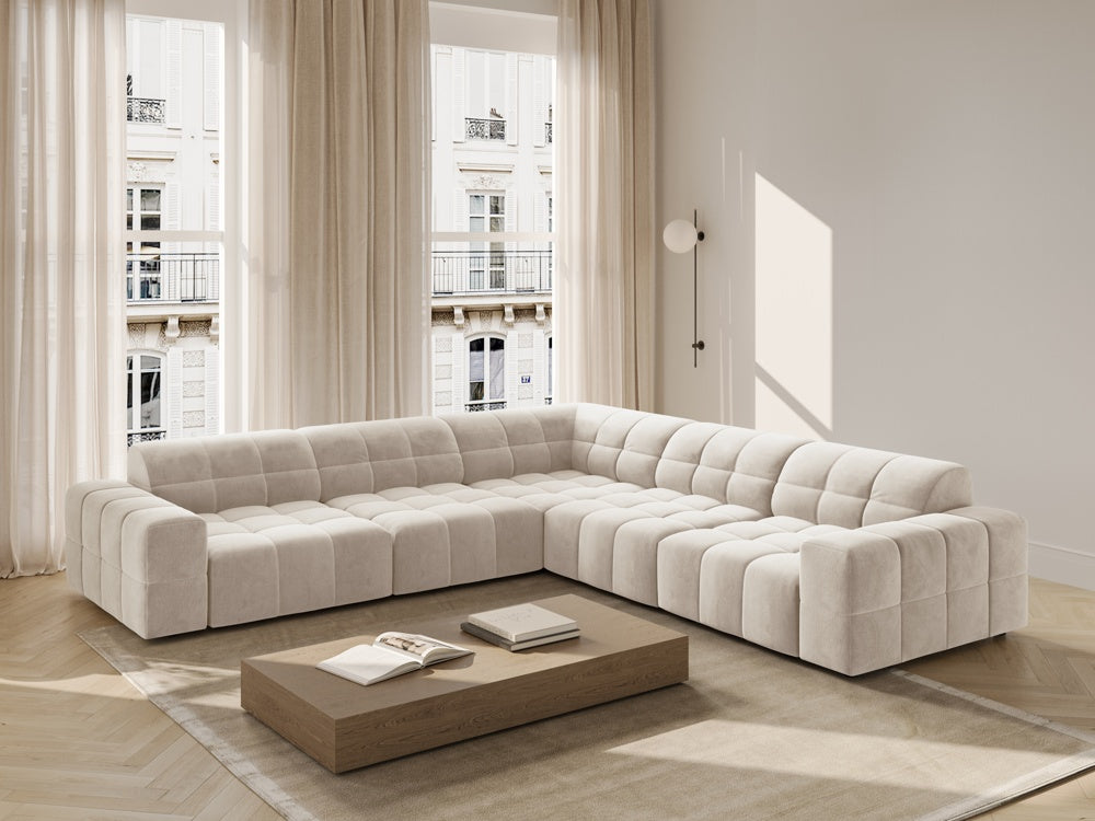 
4-Seater Designer Corner Sofa "Chicago" - Light Beige Velvet