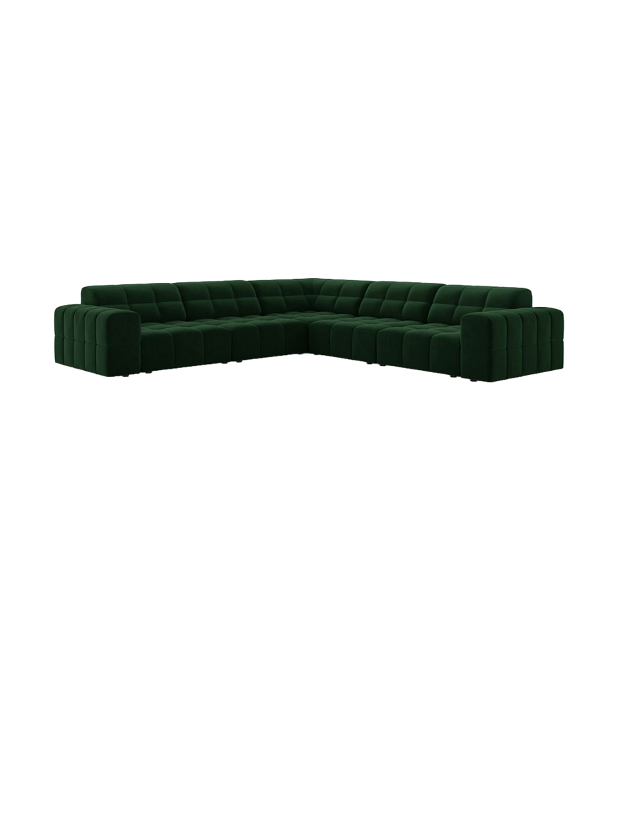 
4-Seater Designer Corner Sofa "Chicago" - Velvet Bottle Green