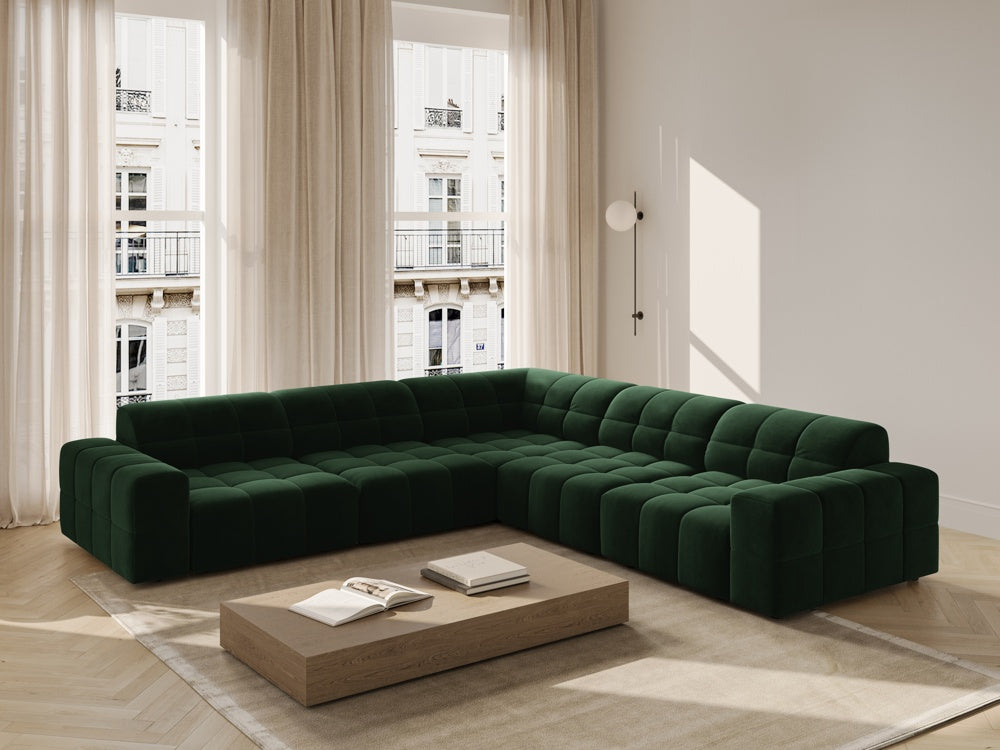 
4-Seater Designer Corner Sofa "Chicago" - Velvet Bottle Green