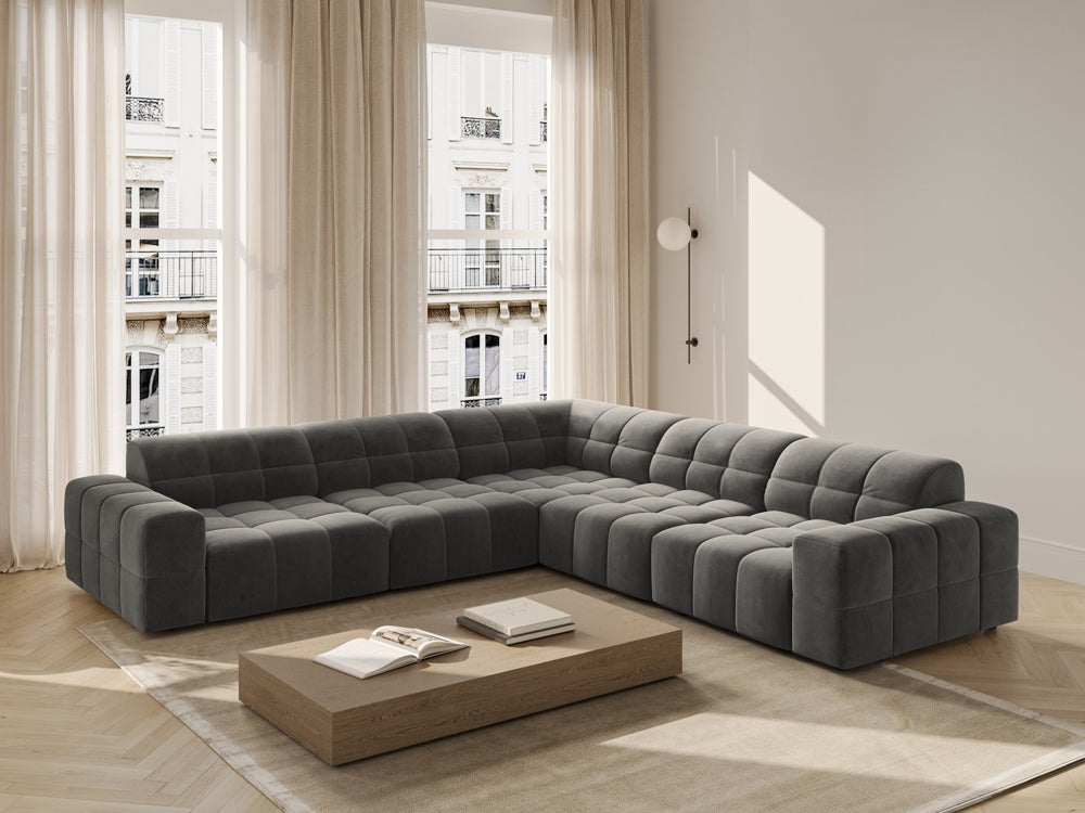 
4-Seater Designer Corner Sofa "Chicago" - Velvet Light Grey